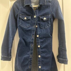 Dark Blue Denim Long Sleeve Shirt Dress
